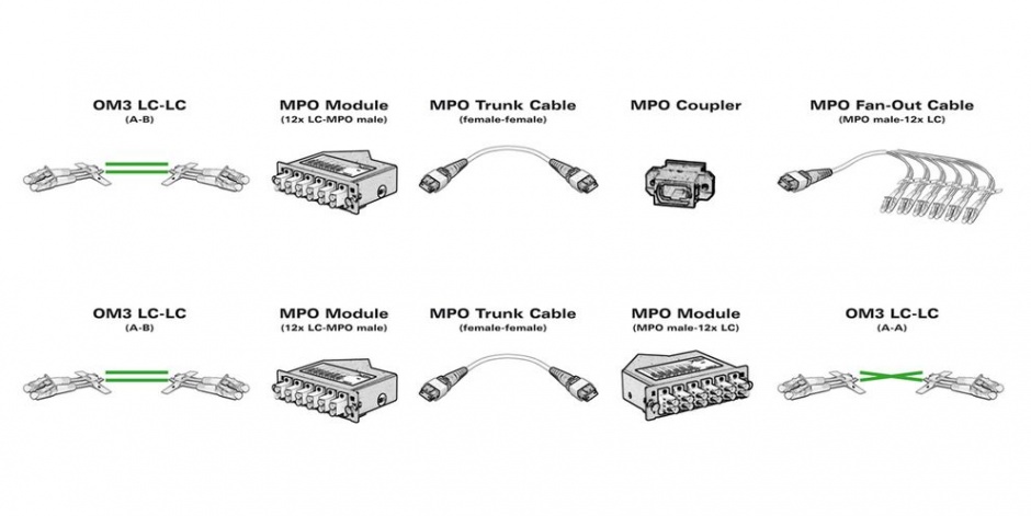 Imagine Cablu fibra optica MPO Trunk 50/125µm OM3 MPO/MPO 3m, Roline 21.17.0303